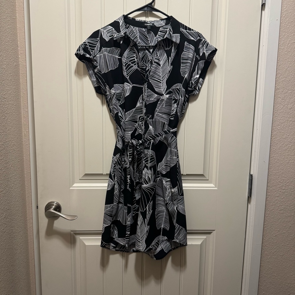 Express Black and White Tie Front Peplum Dress